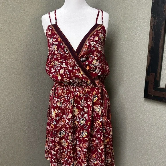 burgundy a line formal dress Burgundy A Line Deep V Neck Evening Dress with Beadings and Sequins Fl –  SheerGirl main image 1